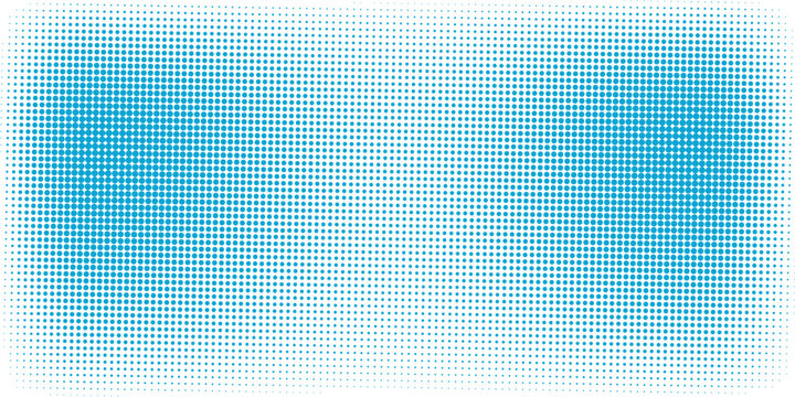 Abstract cyan blue halftone dots pattern vector background with flat digital grid mosaic texture and creative dual cluster layout for modern tech presentation banner template