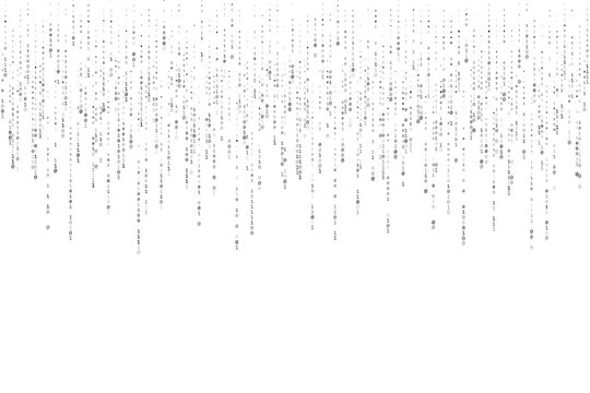 Digital binary pattern. Rain with code streams and data sequences in black and white for cyber technology and programming illustration and background. Vector abstract digital border