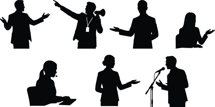 Business Presentation and Public Speaking Silhouette Collection with Speaker Presenter Host and Customer Support
