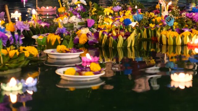 Ritual river offerings during festivals of light and water in Southeast Asian countries. For example, it calls in Thailand as Loy Krathong Festival or Yi Peng in Chiang Mai. 