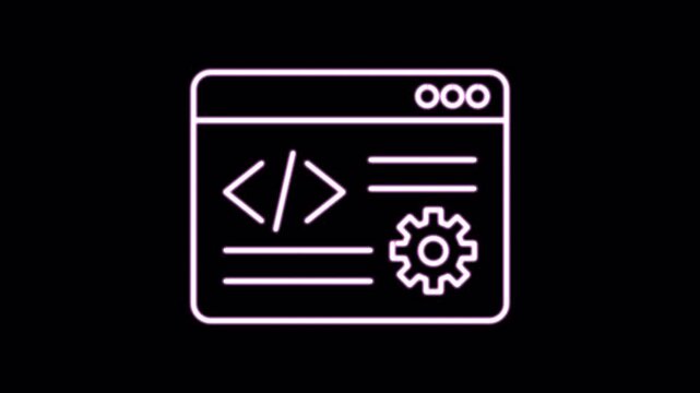 Coding and prompt lineart glow icon with alpha channel on transparent background. 4K motion graphic animation icon set. Suitable for web development and technology content