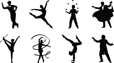 Performing Arts Silhouette Collection Featuring Dancers Acrobat Juggler Magician and Orchestra Conductor © MSTNASRIN