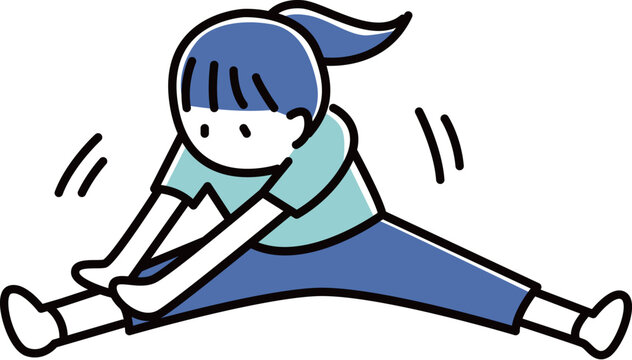 開脚ストレッチをする女性_2色