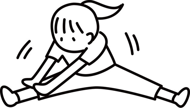 開脚ストレッチをする女性_線画