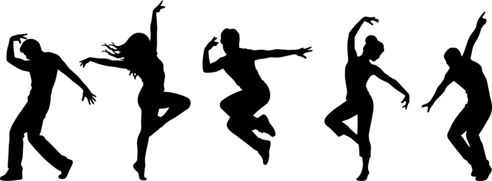 Diverse group of dancers in dynamic poses, showcasing movement and expression