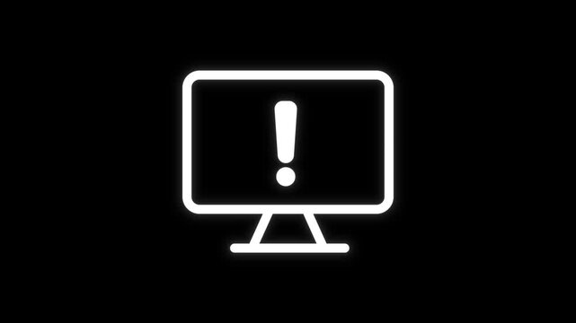 Minimalist computer monitor warning alert icon loop on black background