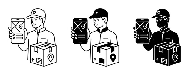 Fototapeta premium Delivery Service Icons: Courier with Package and Mobile App Tracking, Logistics Icons, Shipping Icons, Delivery Icons