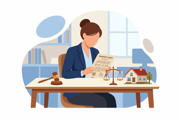 Fototapeta premium Female Lawyer Reviewing Real Estate Property Deed in Office Workspace