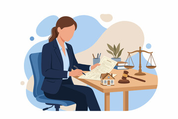 Fototapeta premium Female Lawyer Reviewing Property Deed for Real Estate Deal