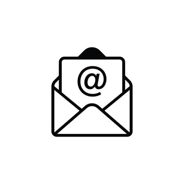 Email message icon with at symbol for digital communication and electronic mail envelope communication