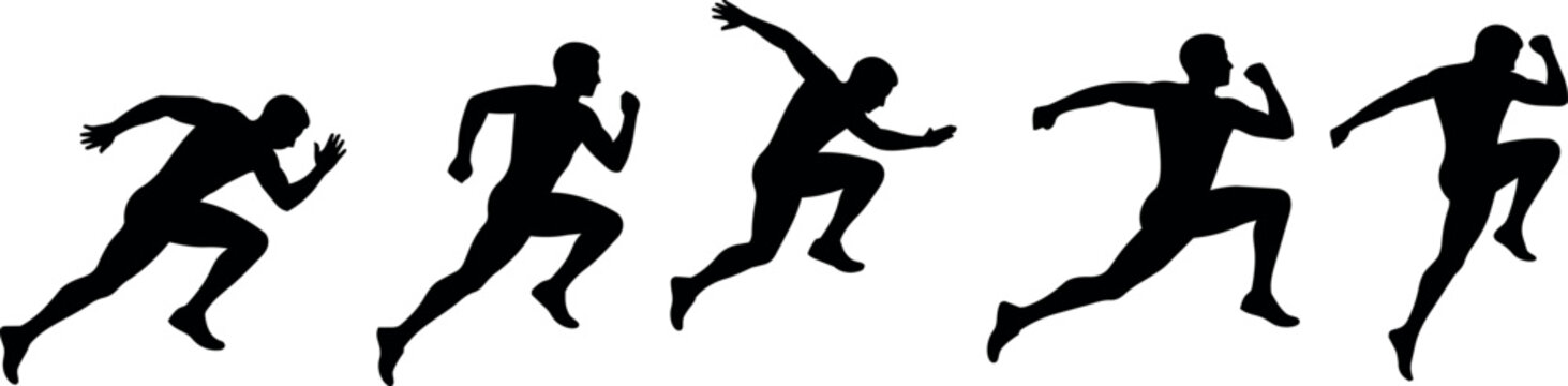 Sequence of runner silhouettes in motion, capturing sprint progression