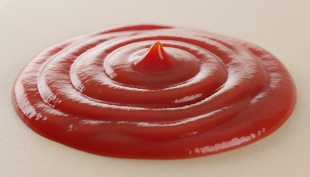 Bright red ketchup condiment swirled into a perfect spiral on a light surface