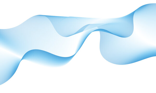Abstract White Background with Elegant Light Blue Wavy Ribbon. Smooth Flowing Curve and Dynamic Silk Motion with Top and Bottom Copy Space for Corporate Banner and Tech Presentation 