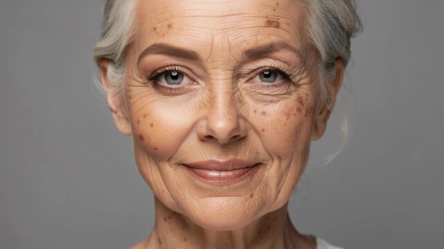 Seamless natural aging transition showing a woman&rsquo;s face from youthful smooth skin to mature beauty