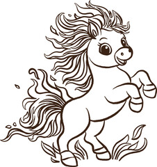 Fototapeta premium Rearing Fire Horse Line Art Mythical Creature Coloring Page
