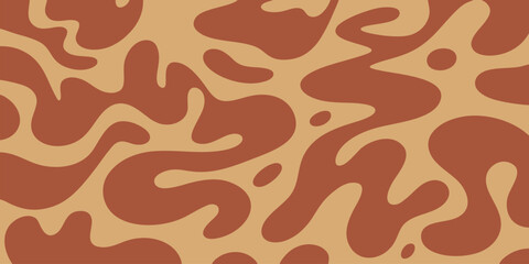 Abstract groovy liquid wave pattern in retro terracotta and beige colors. Seamless organic camouflage shapes background. © SitiAhdiatun