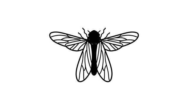 Black fly illustration on white background.