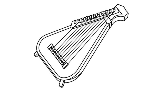 Line art lyre on white background.