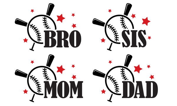 Baseball Family SVG Bundle. Bro, Sis, Mom, Dad Sport Designs.