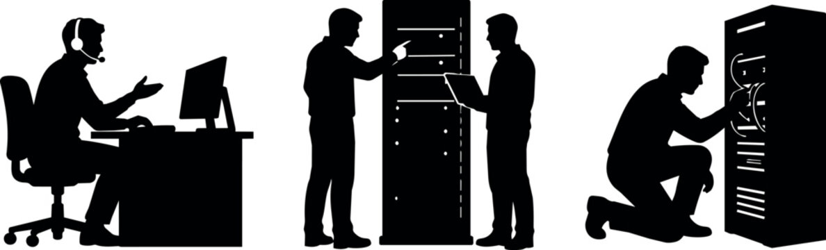 IT professionals working with computer servers and data center equipment