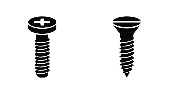 Two Screws Black Silhouette Against A White Background