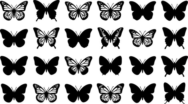 set of vector icon various butterfly silhouette
