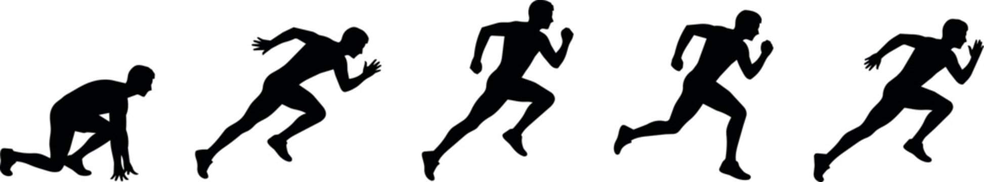 Sequence of a runner's motion from starting block to full sprint