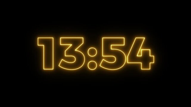 A wonderful yellow glowing neon new countdown, 14 second to 13 second countdown.Abstract fourteen to thirteen minute countdown timer animation on transparent background with alpha channel.
