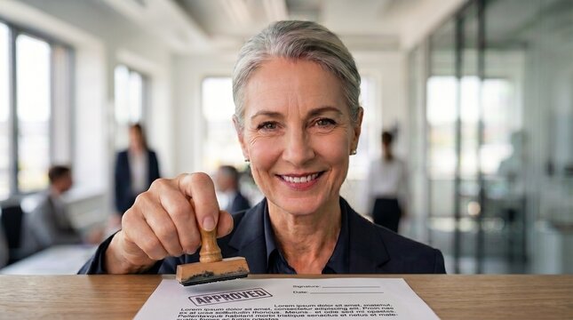 Ejecutiva sellando contrato trabajo entorno oficina profesional
