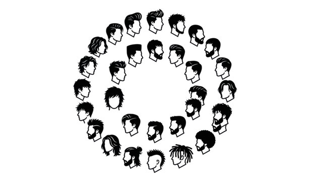 Modern Male Hairstyles Vector PNG Set Featuring Hipster Haircuts and Barber Collection