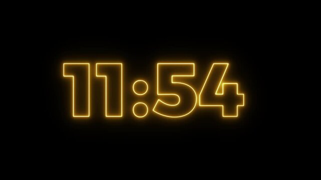 A wonderful yellow glowing neon new countdown, 12 second to 11 second countdown.Abstract twelve to eleven minute countdown timer animation on transparent background with alpha channel.