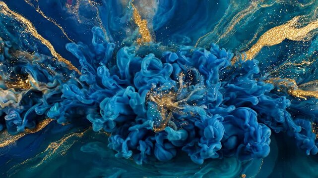 abstract flowing liquid, blue and gold