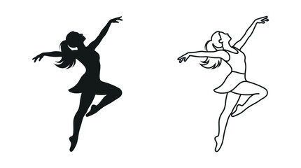 Ballerina Silhouette And Outline On White Background © EMON