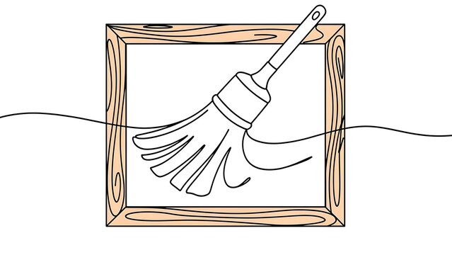 Framed broom illustration on white background.