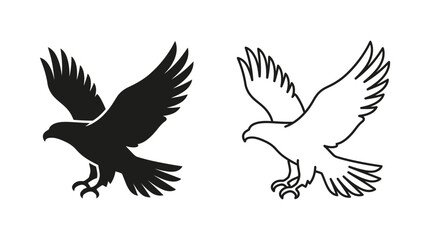 Fototapeta premium Eagle Silhouette And Line Art Illustration On White Background