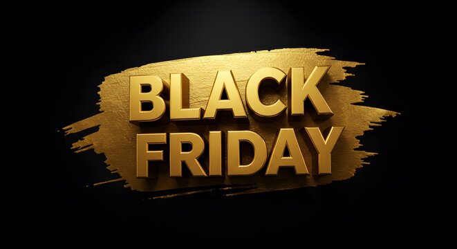 Golden Black Friday 3D Text Over Luxurious Gold Brush Stroke Background