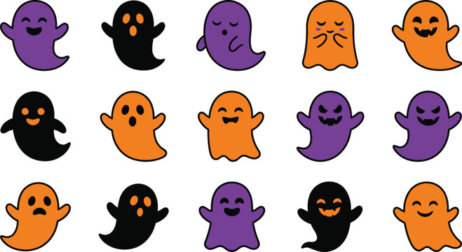Halloween ghosts collection 15 cute cartoon ghosts for spooky decorations and designs