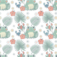 Fototapeta premium Cute frogs and scorpions seamless pattern