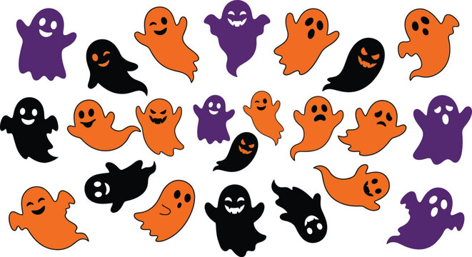 Halloween ghost collection spooky cute ghost characters for festive designs and decorations