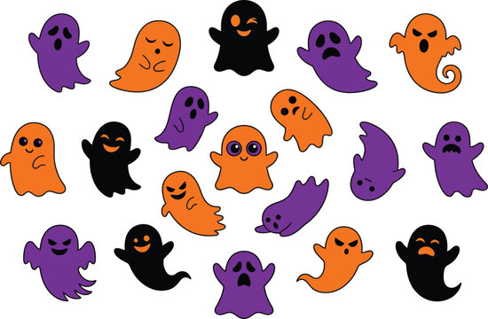 Colorful halloween ghost collection cute spooky ghosts for party decorations and seasonal designs
