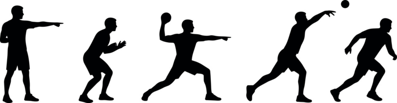 Sequence of silhouettes showing a man playing handball and throwing a ball