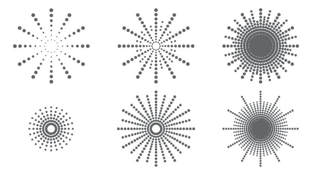 Set of circular sunburst and halftone dot pattern icons