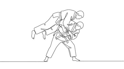 Obraz premium Continuous Line Drawing of Judo Athletes Performing a Throw 