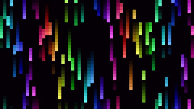 Rain of colorful pixels on black background