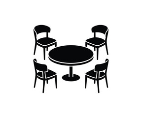 Fototapeta premium PrintTitle: Round cafe table and chairs set vector silhouette illustration