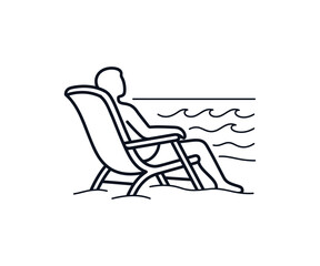 Fototapeta premium PrintTitle: Person relaxing on beach deck lounge chair line art vector