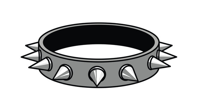 Grey spiked dog collar with sharp silver metallic studs isolated on a white background for pet accessory themes.