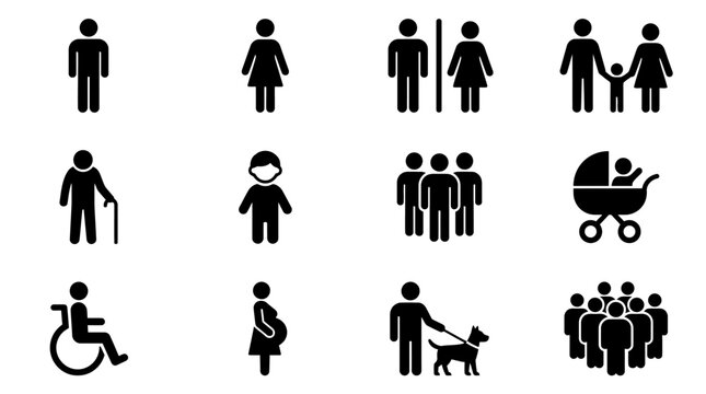 Diverse People Icons: Men, Women, Family, Baby, Disabled, Pregnant, Elderly, Group