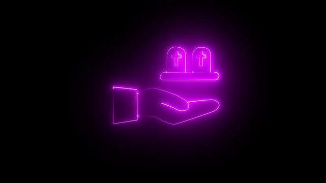 Neon glowing Funeral Insurance Shield Icon - Protection and Security 4k video.