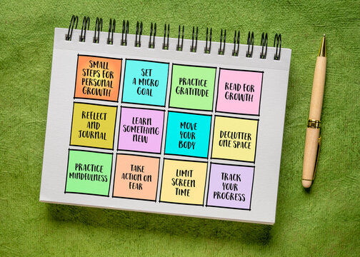 Small steps for personal growth - set of inspirational notes with tips and guidelines.